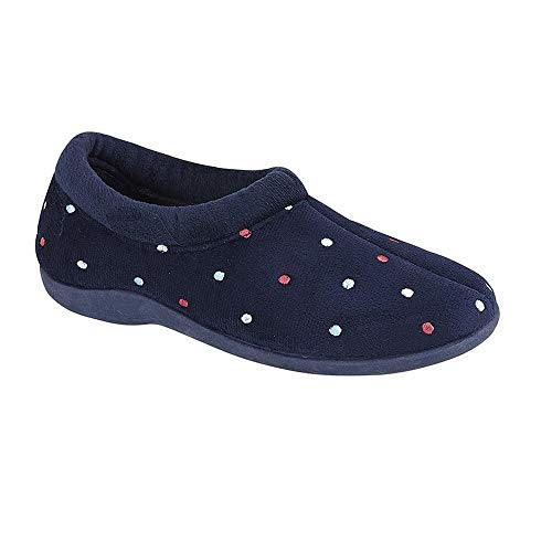 Sleepers Sophie Velour Slippers - Memory Foam, Padded Collar, Slip-on, Navy, 6 UK