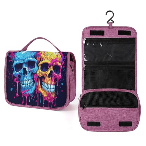 Trousse de toilette étanche à têtes de mort avec crochet de suspension pour femme