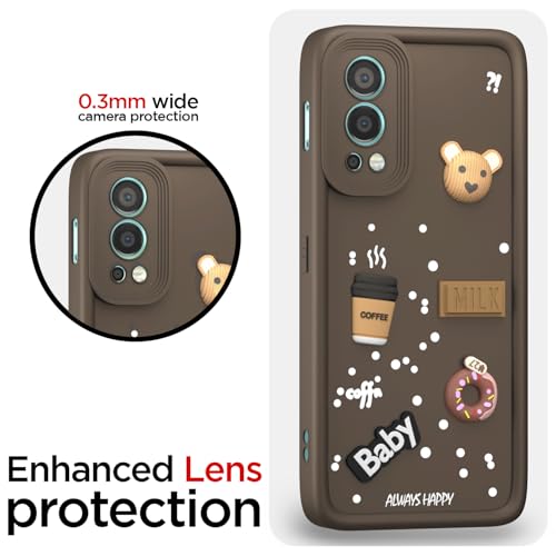 Image of Outlouders Back Cover for Oneplus Nord 2 5G | 3D Cartoon Bear Cute Fun Silicone Full Body Protection Bumper Case (Brown)