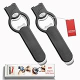 2-in-1 Magnetic Beer Bottle Opener for Fridge, Stainless Steel Manual Soda Can Punch Opener for Liquid with Cap Catcher, Stick to Fridge, Can Tapper Church Key with Magnet, Black, 2 Pack