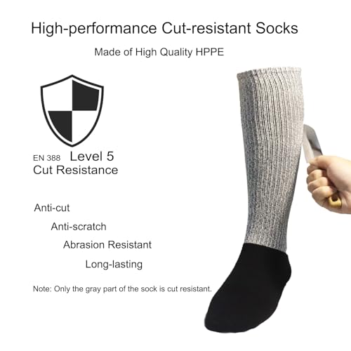 Cut Resistant Hokey Socks Youth, Level 5 Cut protection for Ice Hockey, Skate, Yard, Gardening, Industrial Work, Anti-Cut Work Socks for Construction, Glass Handling & Outdoor Use2