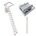 TECHTONGDA Attic Stairs Pull Down Ladder, Telescoping Attic Ladder, Folding Stairs Extension Loft Stair, Aluminum-Magnesium Alloy, 27.5'' x 39.4'' Opening, 660lbs Capacity, White