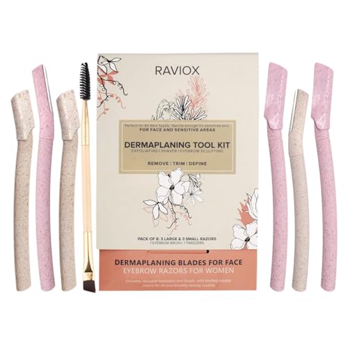 Dermaplaning Blades for Face - 6 Eyebrow Razors Set for Women with Eyebrow Brush for Facial Hair Removal, Exfoliating, Eyebrow Shaping, and More