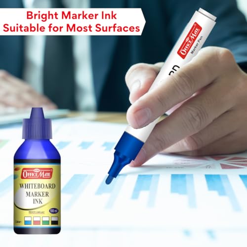 Image of Soni Officemate Whiteboard Marker Ink - 100ml | Pack of 4 (Blue) | Bright, Smooth & Long-Lasting Ink | Easy Wipe, Eco-Friendly
