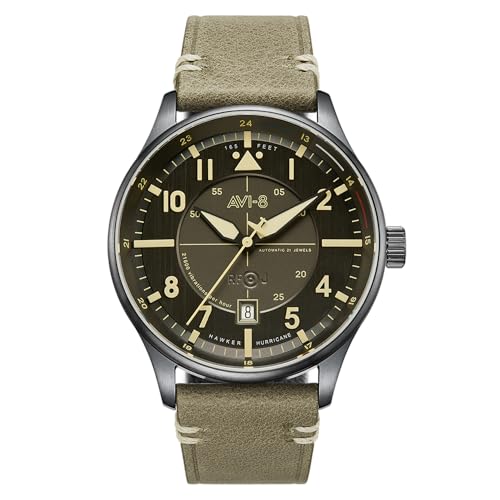 AVI-8 Mens 43mm Hawker Hurricane Kent Automatic Stanton Pilot Watch with Leather Strap AV-4094-04