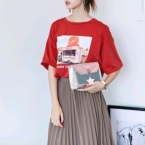 RARITYUS Holographic Silver Crossbody Bag for Girls Women Fashion Metallic Clutch Purse Shoulder Handbag with Star Pendant4