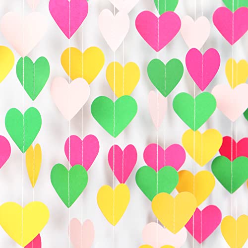 Image of Hawaii Pool Party-Decorations Love-Heart Garland - 52Ft Tropical Jungle Birthday Bachelorette Hanging Decoration Streamers Banner, Summer Beach Baby Shower Supplies Backdrop Decor Panduola