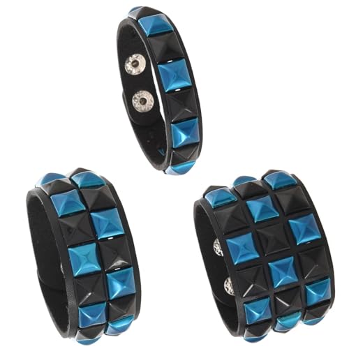 CCAKXCJJ 3PcsPunk Bracelet Leather Studded Bracelets Emo Bracelet Adjustable Goth Bracelets for Men Women 6037 Black-dark blue