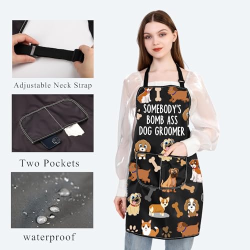PLITI Lustige Fellpflegeschürze für Hunde, wasserdicht, mit Taschen, Schürze für Hundefriseure, M