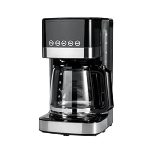 Amazon Basics Programmable 12 Cup Drip Coffee Maker with Glass Coffee Pot (1.9 Qt), Auto Shut-off, Touch Screen, Auto Pause, Removable Filter Basket, Black & Silver