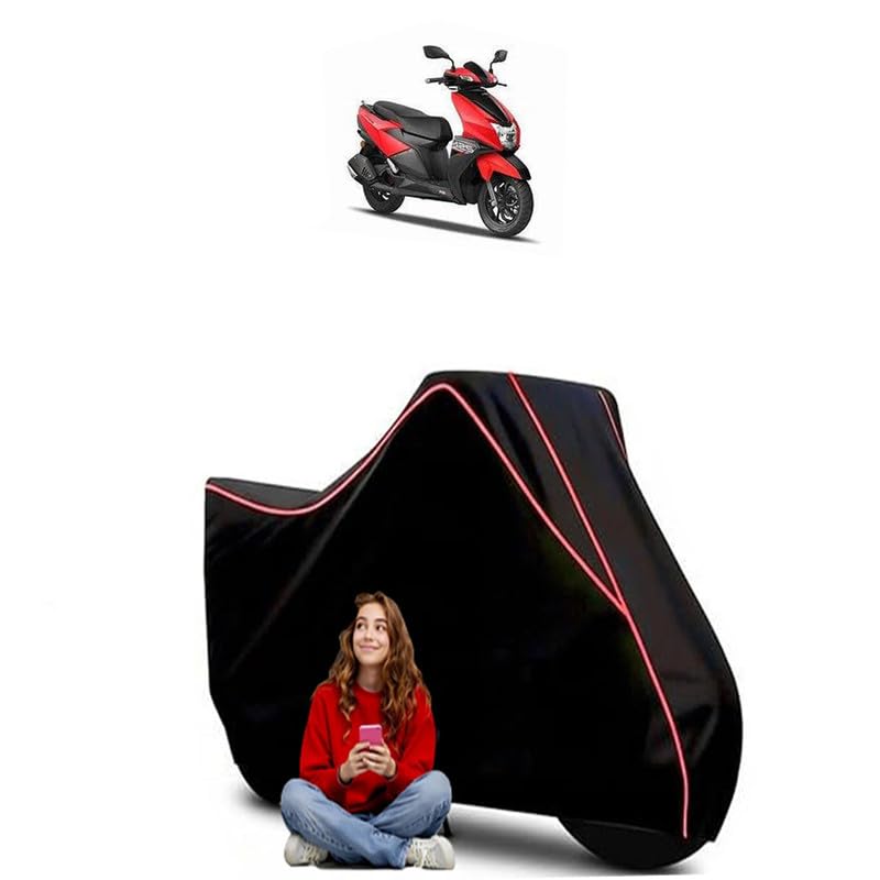 Image of NTORQ 125 STD Scooty Bike Cover Water Resistant Outdoor Use Universal Fit Scooters Motorcycles Heavy Duty UV Protection Dust Rain Scratch Resistant Elastic Bottom Black Blue Piping