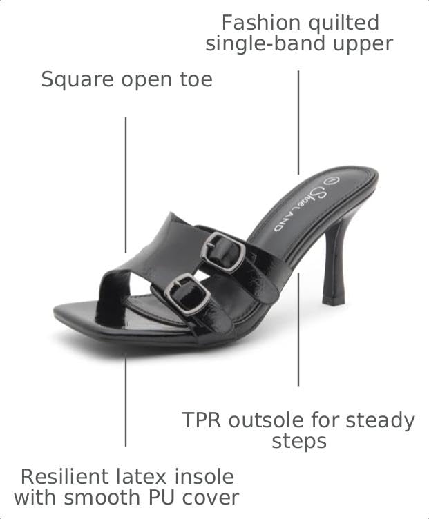 Image of Shoe Land Melrose Women's High Heels Stiletto Heeled Slides, Square Open Toe One Band Slip-On Heeled Mules - Dressy Clear Heeled Sandals for Prom Party Wedding and Vacation