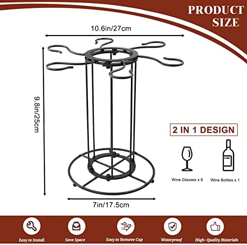 Giyiprpi Metal Countertop Wine Glass Rack, Tabletop Bottles Stemware Storage Display Holder Holds 6 Cups 1 Bottle, Freestanding Wine Glasses Stand for Kitchen Home Bar Cabinet Pantry Decor (Style 1)