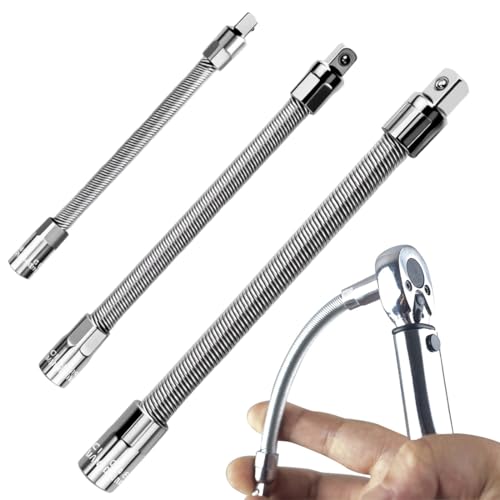 3 Pièces Rallonge Douille Flexible, 1/4 3/8 1/2 Pouce Entraînement, Barre Magnétique Flexible, Acier Ressort, pour Cliquet Perceuse Visseuse Sans Fil,...