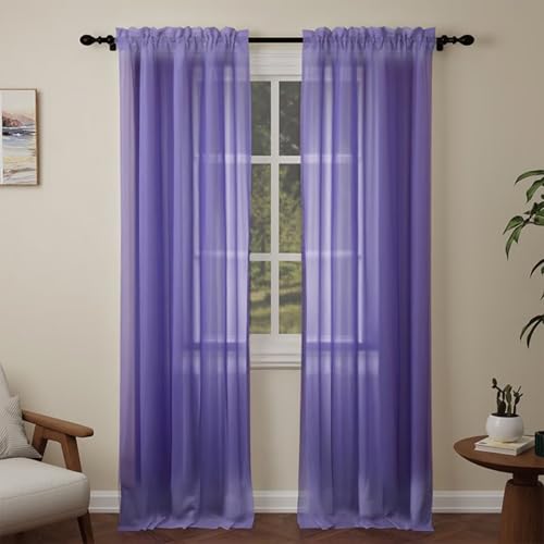 Pacok Rideaux en Voile Violet, 108 de Longueur 2 Panneaux en Tulle pour Fenêtres, Rideau Transparent avec Passe-tringle pour Salon, Cuisine, Chambre à Coucher H56xL108...