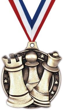 Gold Chess Medals - 2" 3D Chess Award Medal with Neck Ribbon Prime