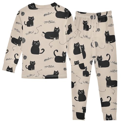 Fustylead Cute Black Cats Playing with Yarn Cotton Pajamas Set 2 Piece Long Sleeve Pjs Sleepwear2
