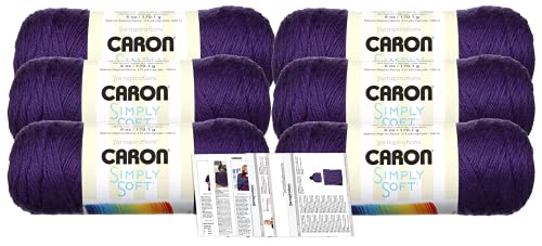 Caron Simply Soft Yarn - 6 Pack with Pattern Cards in Color (Purple)