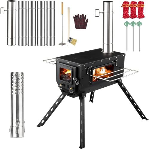 Tent Stove AVOFOREST Wood Stove with Tall Feet,Portable Hot Tent Stove with 6 Stainless Chimney Pipes for Outdoor & Cooking, Ice Fishing, Hunting