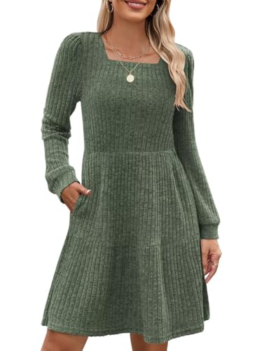 Image of QACOHU Falll Dresses for Women 2026 Crew Neck Long Lantern Sleeve Casual Loose Flowy Swing Shift Dress
