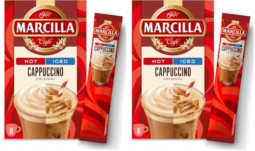 Marcilla Café Soluble Mix Cappuccino Original | Hot & Iced | 8 sobres de 17,8 g | 142 g | (Paquete de 2)