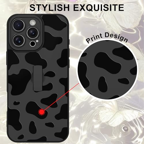 Image of for iPhone 16 Pro Max Case with Finger Strap Holder, Cute Cool Cow Print Pattern Design for Women Men, Shockproof Anti Scratch Hand Kickstand Protective Cover, Gray