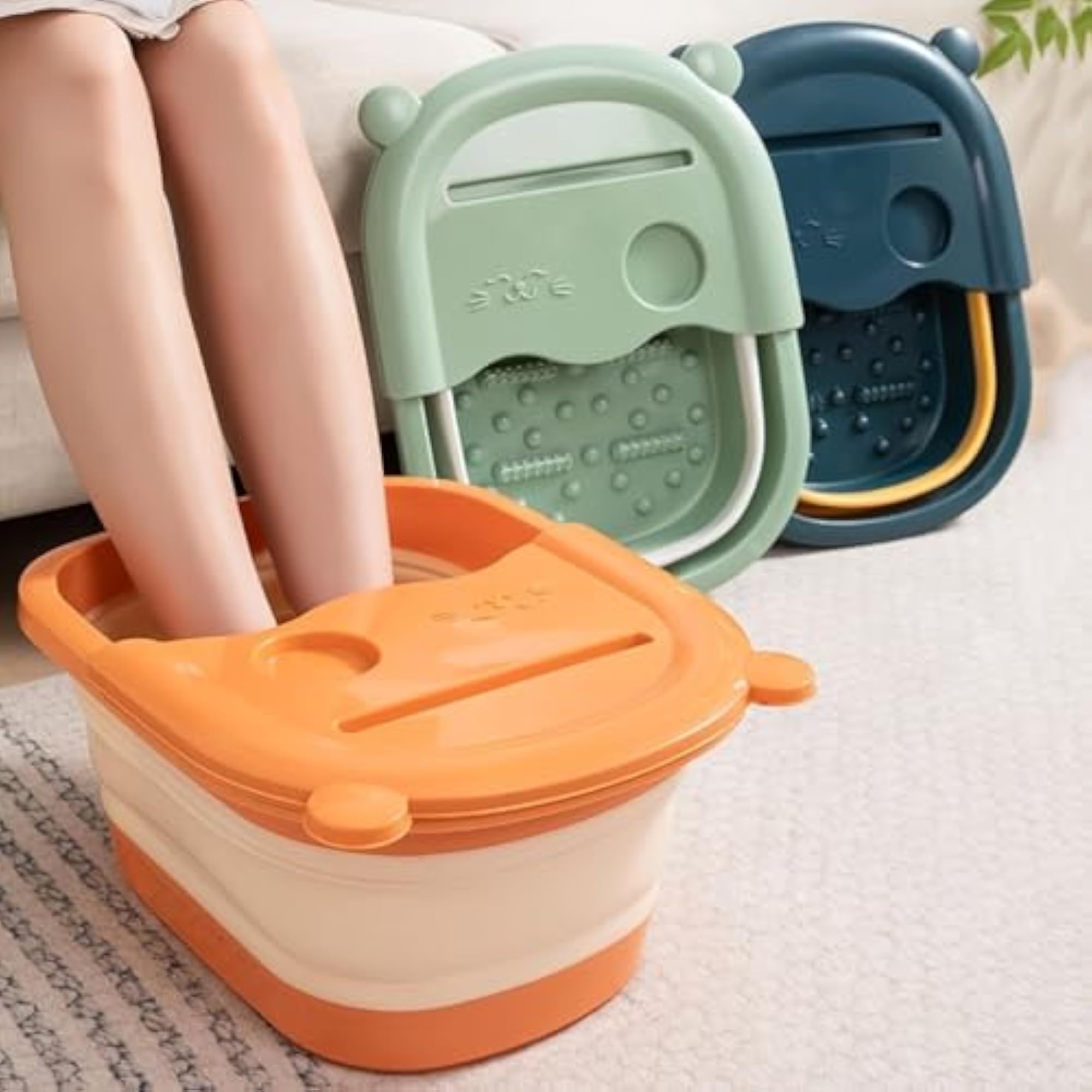 Collapsible Foot Bath Soak Tub with Handle, Plastic Foldable Basin