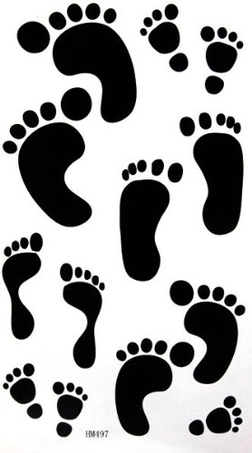 Footprint Black Big Feet Tattoo Stickers Temporary Tattoos 3pcs/lot 17.8cm X 10cm