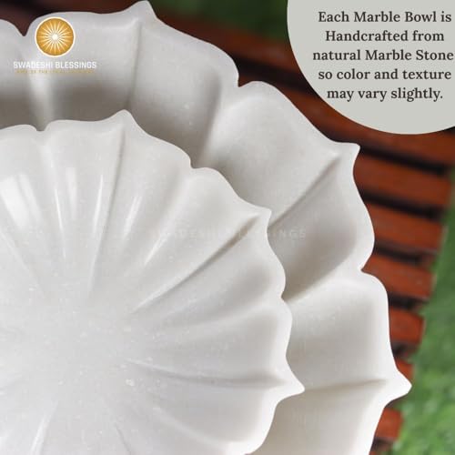 Image of SWADESHI BLESSINGS Handcrafted Marble Lotus Urli Bowl for Home Decor | Traditional Decorative Bowl for Floating Flowers, Potpourri & Festive Decor Items | Pooja Decoration | Wedding /Return Gifts, 12 inch