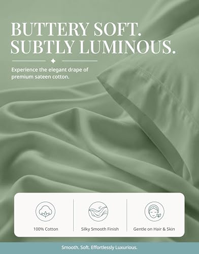 Image of LANE LINEN Twin Bed Sheets Set - 450 Thread Count Set - 100% Cotton Sheets Twin Size Bed Set - Ultra Soft Cotton Bed Sheet Set for College Dorms - Sateen Weave Hotel Sheets - Iceberg Green