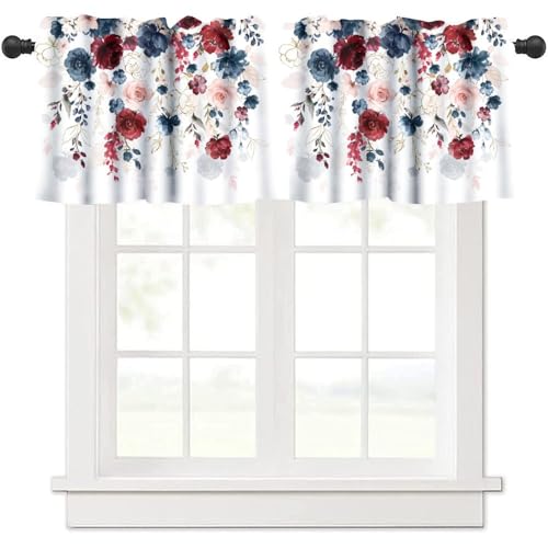 Vintage Floral Valance Curtains Watercolor Spring Flower Painting Colorful Roses Blue Red Pink Home Decor for Bedroom Living Room Kitchen Coffee Shop 54x18inch -  SYJDIANZISHANGWU
