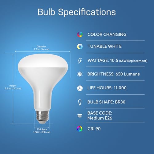 Feit Electric BR30 Smart LED Light Bulbs, 65W Equivalent, Dimmable, Color Changing, Tunable White, 650 Lumens, 2.4GHz Wi-Fi, Alexa/Google Home Enabled Track Lighting, BR30/RGBW/CA/AG/RP/6, 6 Pack by Feit Electric - Image 2