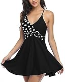 Traje de Baño Mujer Tankini Bañador Faldas Talla Grande Dos Piezas Correa Halter Cuello en V Bikini (Punto Negro L)