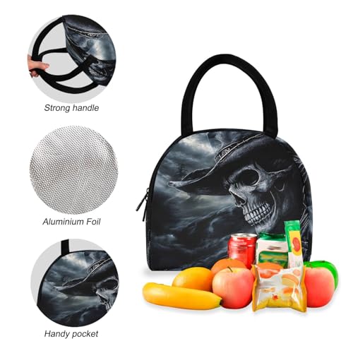 Backpack Lunch Bag Set Portrait Dark Skull Print, Big Storage Travel Backpacks with Insulated Lunch Box for Office Hiking Picnic4