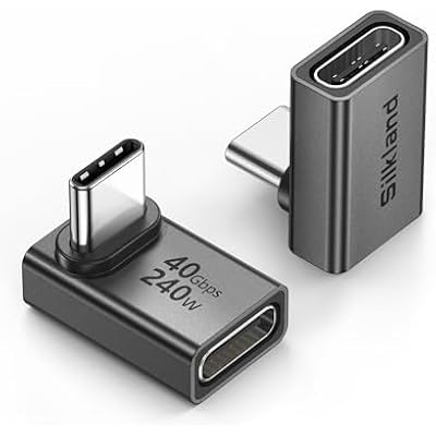Silkland USB C 90 Degree Right Angle Adapter 2 Pack, [8K 60Hz, 240W 40Gbps] Male to Female Adapter Extender Compatible Thunderbolt 4 for Steam Deck, ROG Ally, MacBook, Switch 2, iPhone 17/16, Quest 3