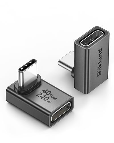 Silkland USB C 90 Degree Right Angle Adapter 2 Pack [8K 60Hz 240W 40Gbps] Male to Female Adapter Extender Compatible Thunderbolt 4 for Steam Deck ROG Ally MacBook Switch 2 iPhone 17/16 Quest 3