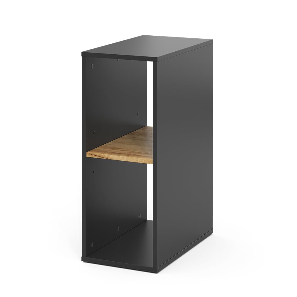 Vicco Armoire pour PC Tomy, Anthracite/chêne doré, 28.5x50cm,2 Compartiments, avec roulettes et Surface de Rangement pour Accessoires informatiques