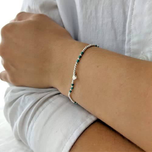 Silverly 925 Sterling Silver Blue Bead Bracelet 2mm - Small Ball Beaded Bracelets for Women - Elastic String Design - Stacker Jewelry - Boho Stretch Friendship Bracelets for Daughter4