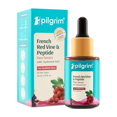 PILGRIM French Red Vine & Hyaluronic acid serum with peptides | Red vine serum for face| For women & men | All skin types | 30 ml (packing may vary)