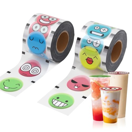 Cup Sealer Film, 2 Rolls Smiley Face Printed Boba Sealing Film, 90-105mm Universal Size, 3500 Cups Per Roll, Compatible with PP, PET & Paper Cups, Ideal for Coffee Cafes and Fast Food Restaurants