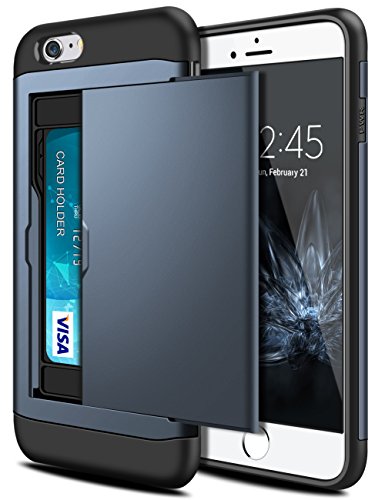 iPhone 6S Plus Case, SAMONPOW Hybrid iPhone 6 Plus Wallet Case Card Holder Shell Heavy Duty Protection Defender Shockproof Anti-Scratch Soft Rubber Bumper Cover Case for iPhone 6/6S Plus -Dark Blue