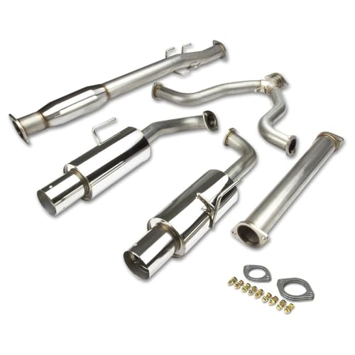 Auto Dynasty 4 Inches Dual Round Muffler Tip Catback Exhaust System Compatible with 2007-2012 Nissan Altima Sedan V6, Stainless Steel