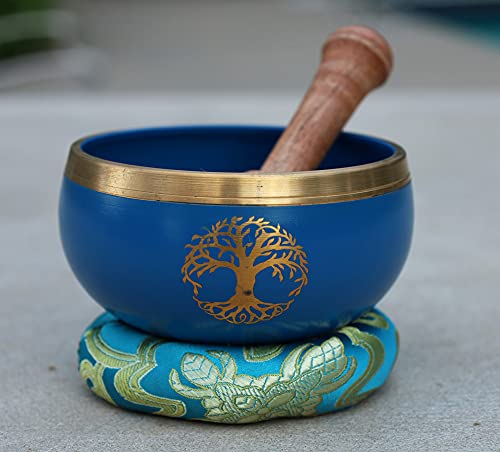 Tibetan Tree Of Life Singing Bowl Mallet Cushion Set ~ For Meditation, Yoga, Spiritual Healing and Mindfulness ~ Medium