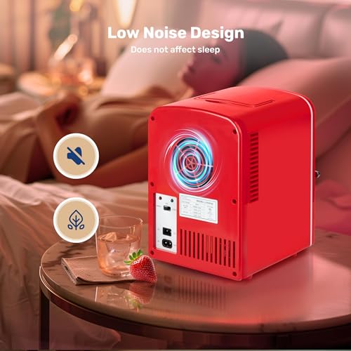Image of Simple Deluxe Mini Fridge with Observation Window 6 Can Portable Cooler & Warmer Freon-Free Small Refrigerator, Compact Fridge for Skincare, Beverage, 4L with Window, Red