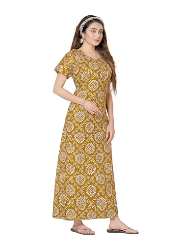Image of Keyocean Women's Cotton Printed Nighty Night Gown Maxi Free Size (Pack of 2) Wine & Mehndi