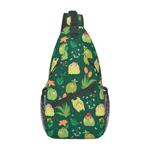 COFEIYISI Unisex Sling Bag Crossbody Backpack for Men Women Casual Chest Sling Bag Shoulder Backpack Travel Hiking Daypack, Frogs, 3.5” x 7.5” x 15.3”, Modern