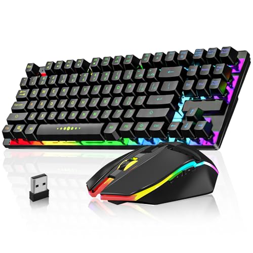 Image of Wireless Gaming Keyboard and Mouse Combo, LED Backlit Rechargeable Battery, Ultra Compact Mechanical Feel Keyboard, RGB Mice for PC Gamer, Business Office, Durable Ergonomic, Wide Compatibility, Black