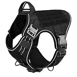 rabbitgoo Tactical Dog Harness for Large Dogs, Upgraded No-Pull Heavy Duty Vest with Handle & Molle System, Adjustable Reflective Military Service Harness for Training Hunting Hiking, Black, XL