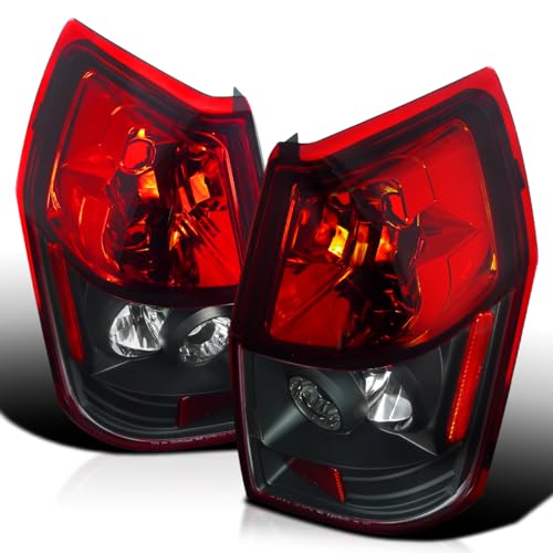 Spec-D Tuning Black Housing Red/Clear Lens Tail Lights Compatible with 2005-2008 Dodge Magnum, Left + Right Pair Assembly