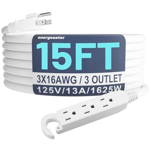 16/3 15 Ft 3 Outlet Extension Cord Outdoor Waterproof White Extension Cords with Multiple Outlets 3 Prong with Multi Outlet Outside 13A 1625W 16AWG ETL Listed